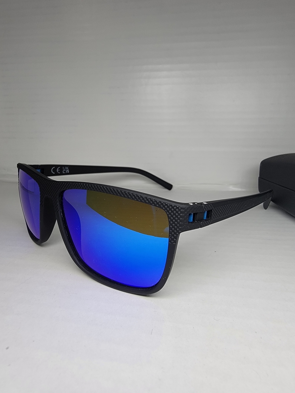 Polarized Black Men’s Sunglasses with Blue Mirrored Lenses